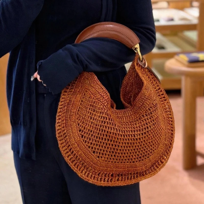 Basket Bag Wicker - Hobo Designer Hollowed Handbag,Boho Evening Bag
