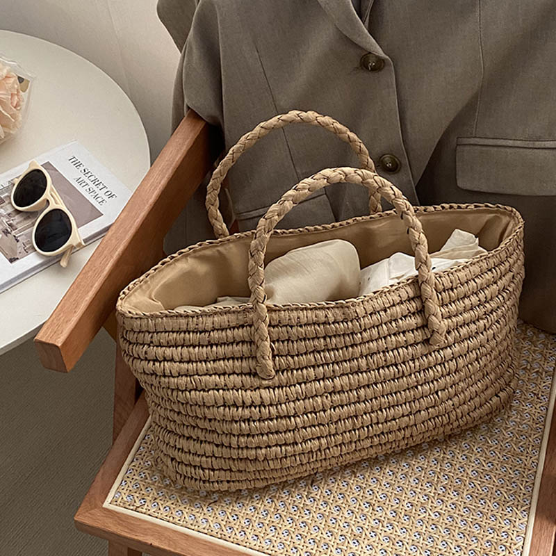 Basket Bag Wicker - Hylhexyr Women's Handmade Straw Woven Handbag