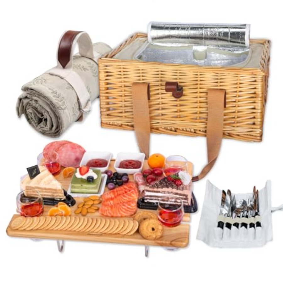 Basket Bag Wicker - Wicker Picnic Basket for 4 with