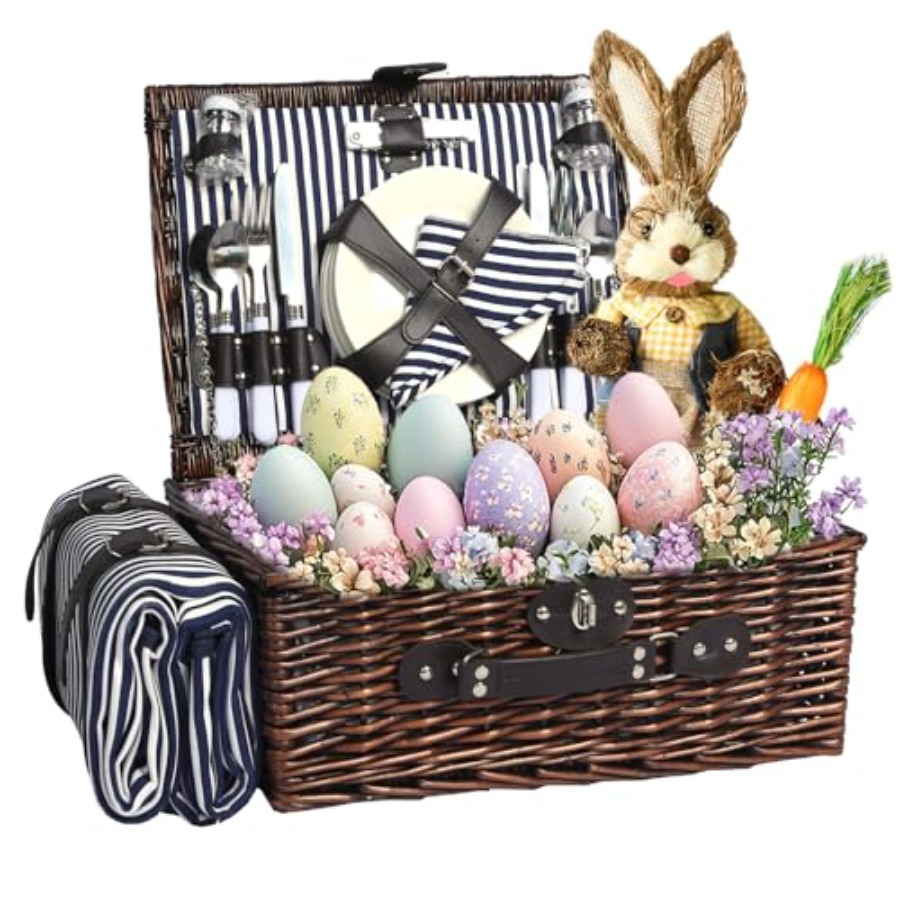 Basket Bag Wicker - Picnic Basket Set for 4 with