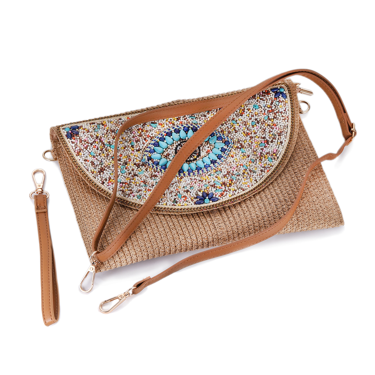 Bohemian Evil Eye Embroidered  - Women'S Raffia Bags 评论和价格
