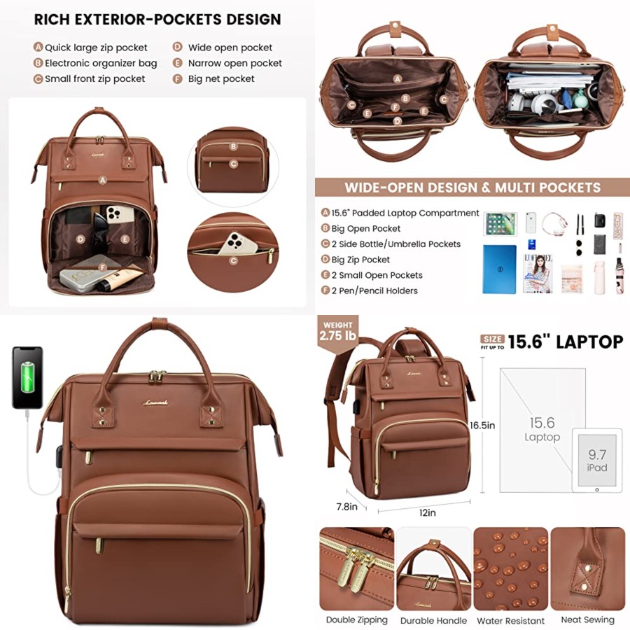 Leather Laptop Backpack for Wo - Women Bags Purses 评论和价格