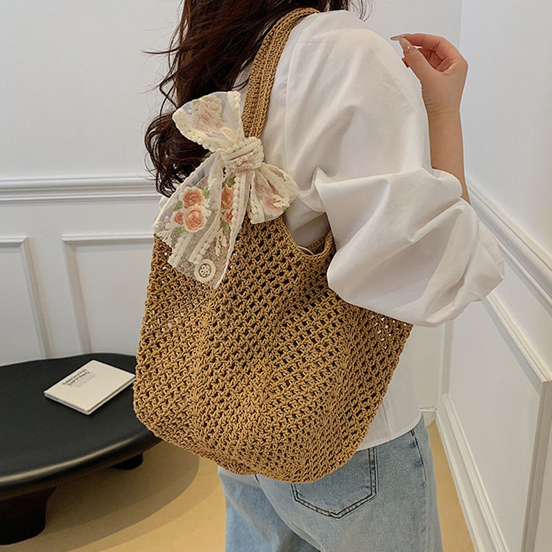 Summer Lace Bow Tote Bags Wome - Women'S Raffia Bags 评论和价格