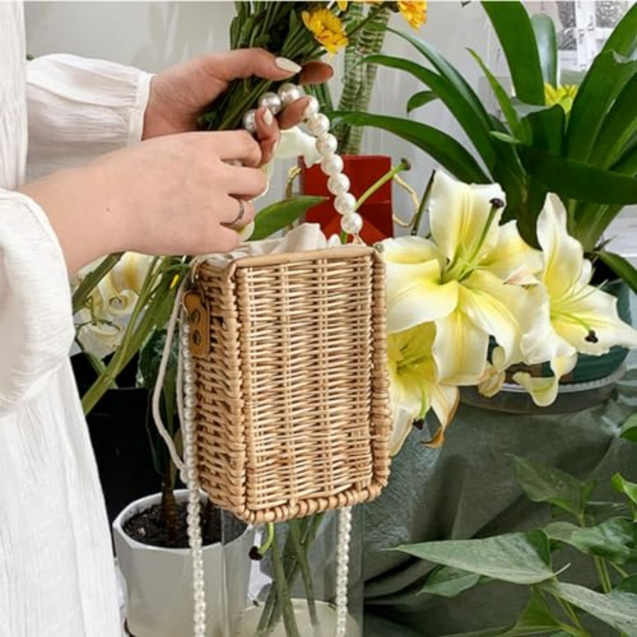 Pearl Basket Purse, Handwoven  - Basket Bag Wicker 评论和价格