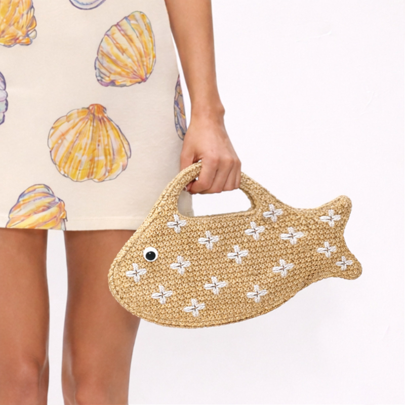 Embroidered Fish Raffia Straw  - Women'S Raffia Bags 评论和价格