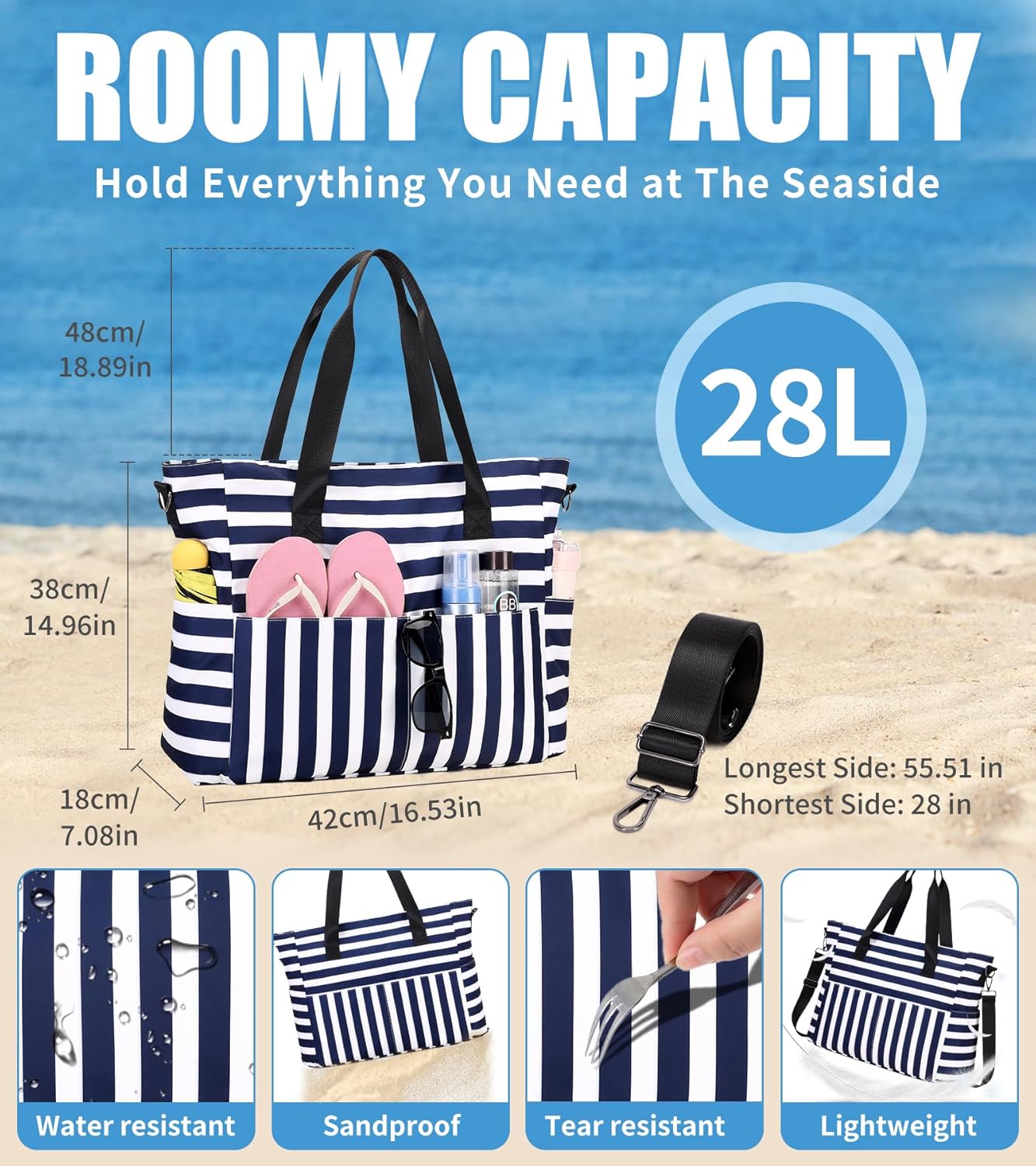 Large Waterproof Beach Bag wit - Women Bags Waterproof 评论和价格