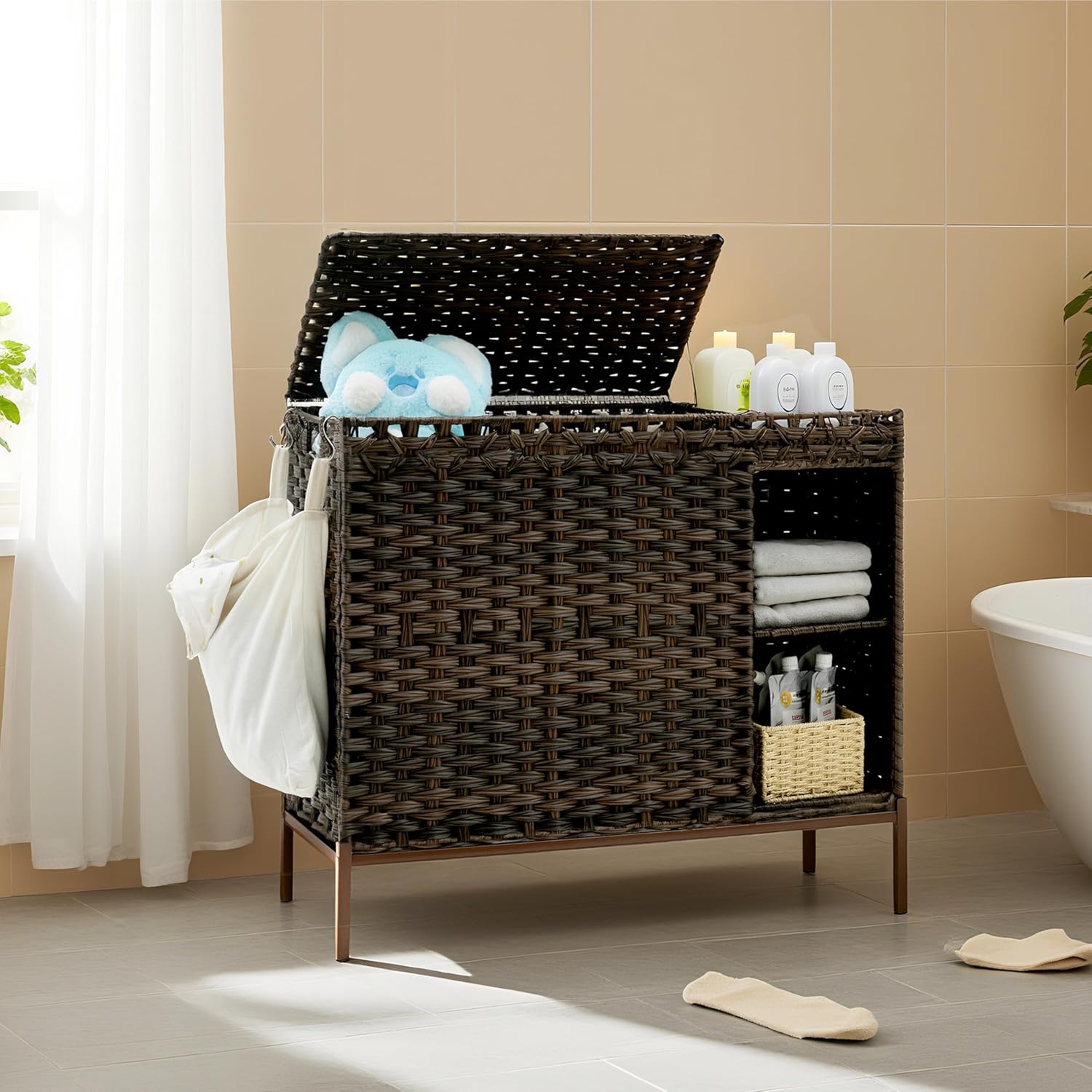 130L 3 Section Laundry Hamper  - Basket Bag Wicker 评论和价格