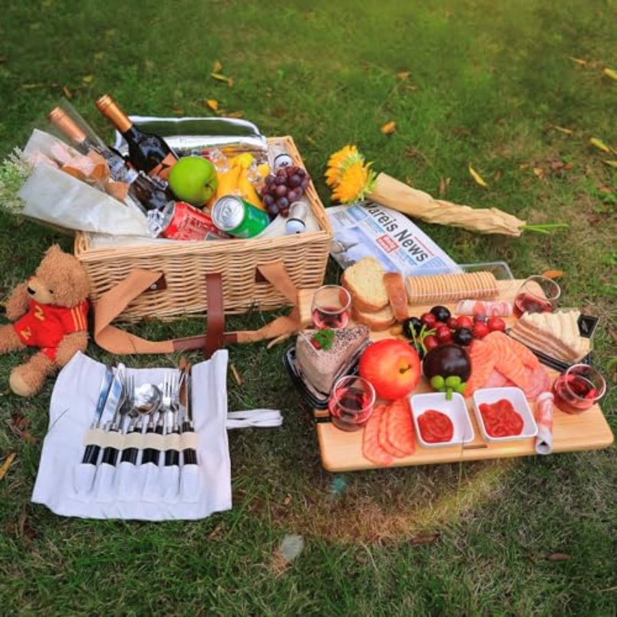 Wicker Picnic Basket for 4 wit - Basket Bag Wicker 评论和价格