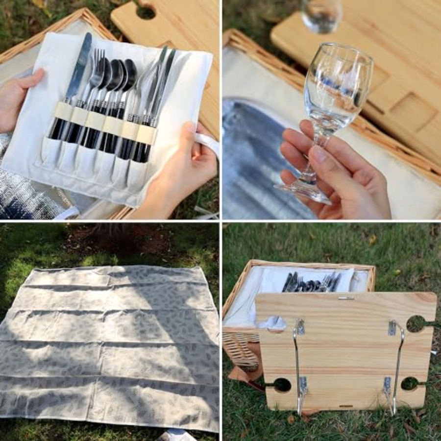 Wicker Picnic Basket for 4 wit - Basket Bag Wicker 评论和价格