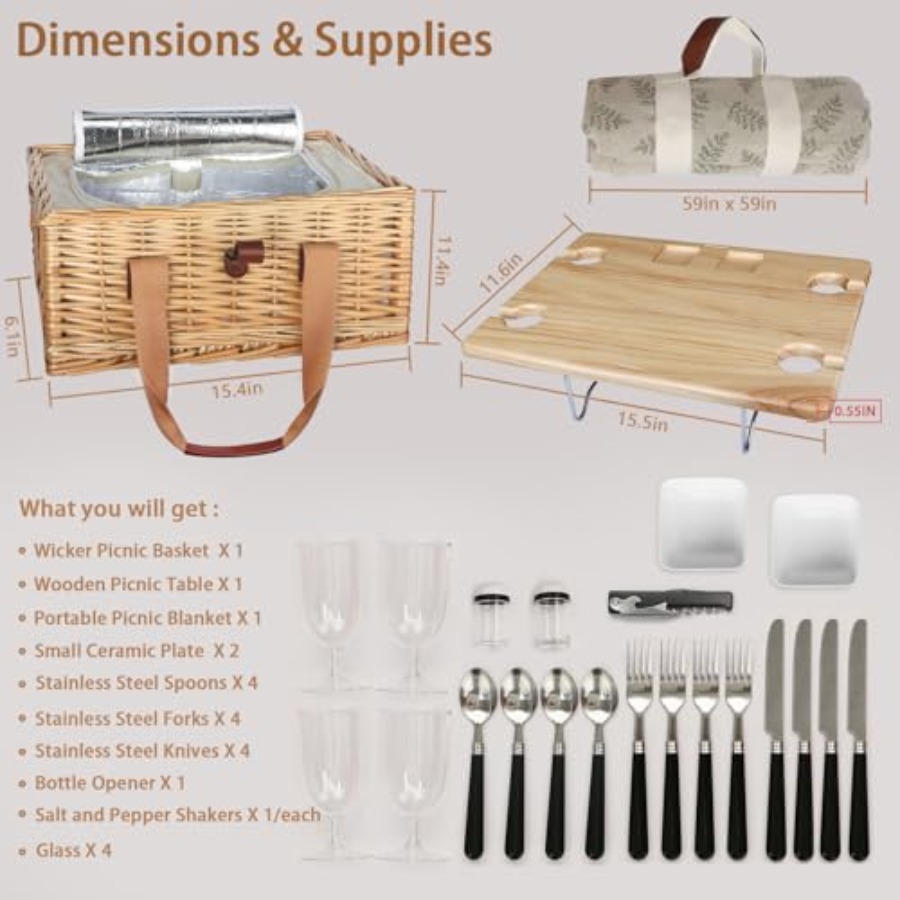 Wicker Picnic Basket for 4 wit - Basket Bag Wicker 评论和价格