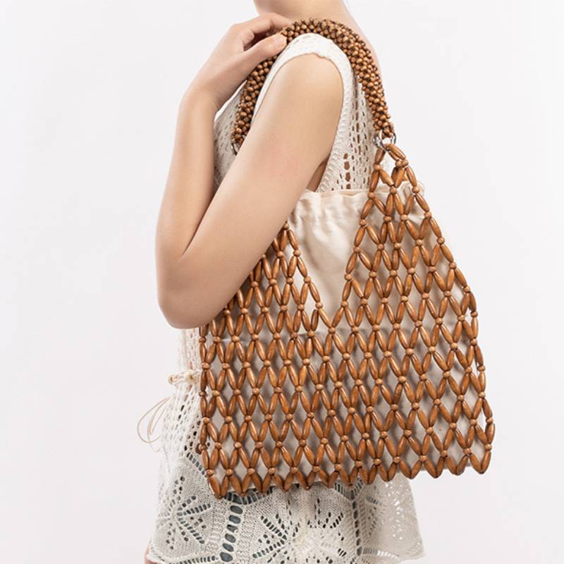 Maple Wooden Beaded Handbag,Wo - Basket Bag Wicker 评论和价格