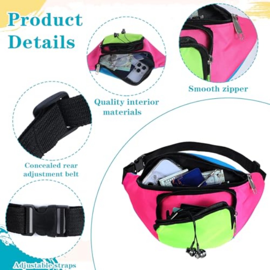 80s Neon Fanny Pack 2 Pockets  - Women'S Retro Bags 评论和价格