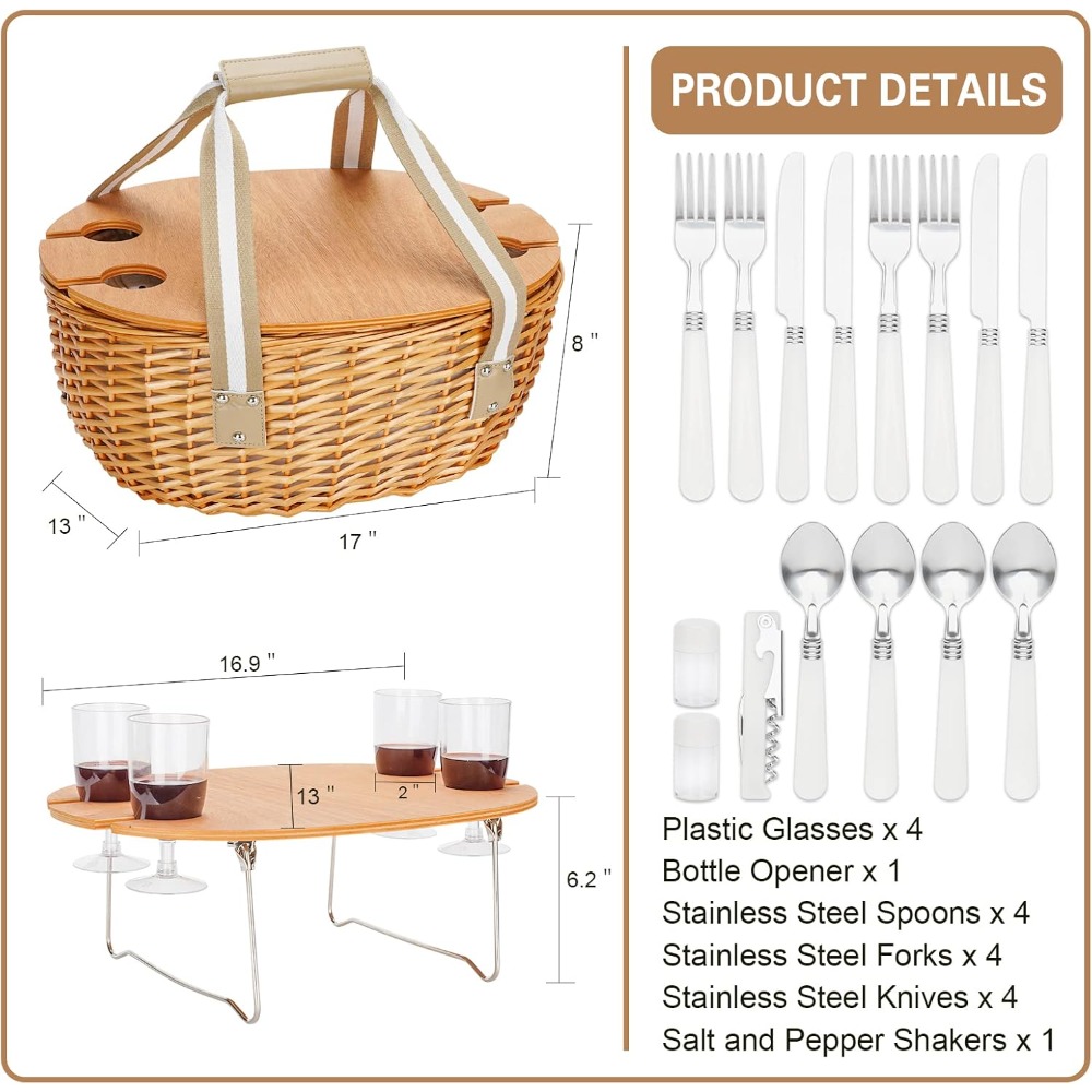 stboo picnic basket for 4, ins - Basket Bag Wicker 评论和价格