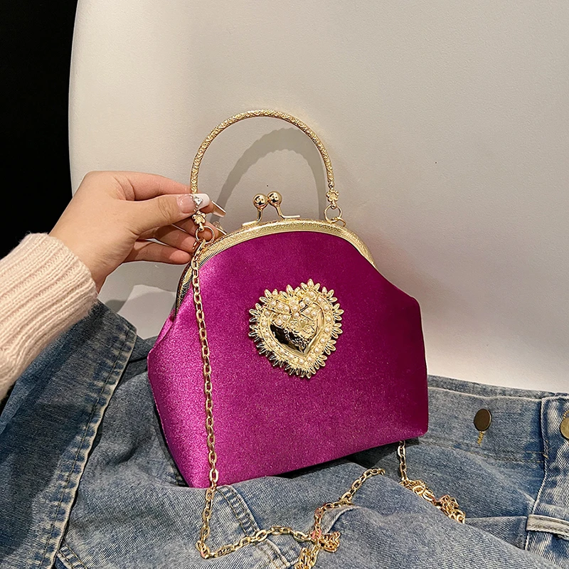Chains Velvet Frame Heart Dinn - Women Bags Sale 评论和价格