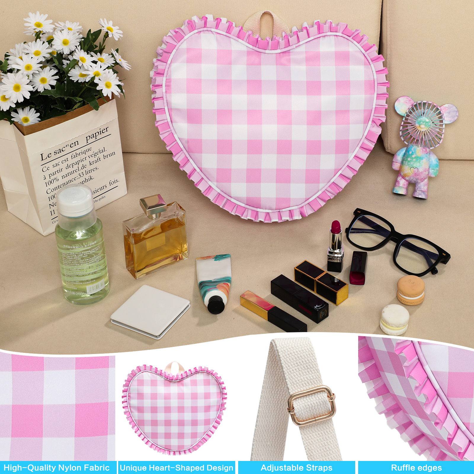 Ruffle Heart Shape Backpack Fa - Women Bags Offers 评论和价格