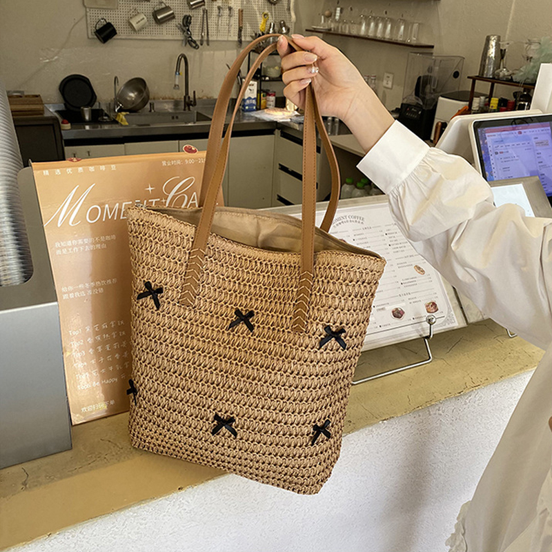 Black Bowknot Summer Beach Lar - Women'S Raffia Bags 评论和价格