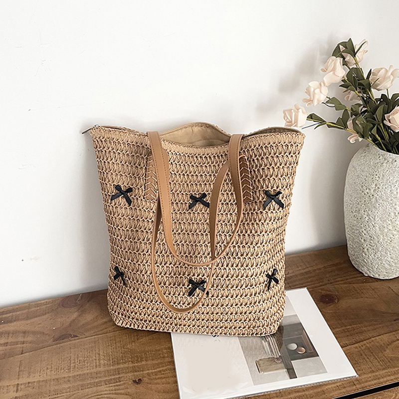 Black Bowknot Summer Beach Lar - Women'S Raffia Bags 评论和价格