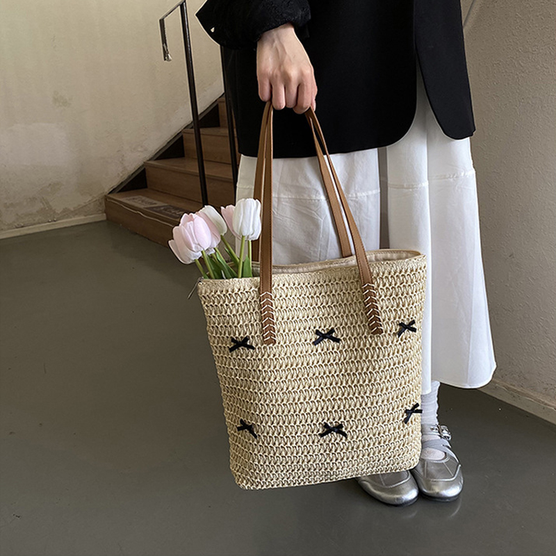 Black Bowknot Summer Beach Lar - Women'S Raffia Bags 评论和价格