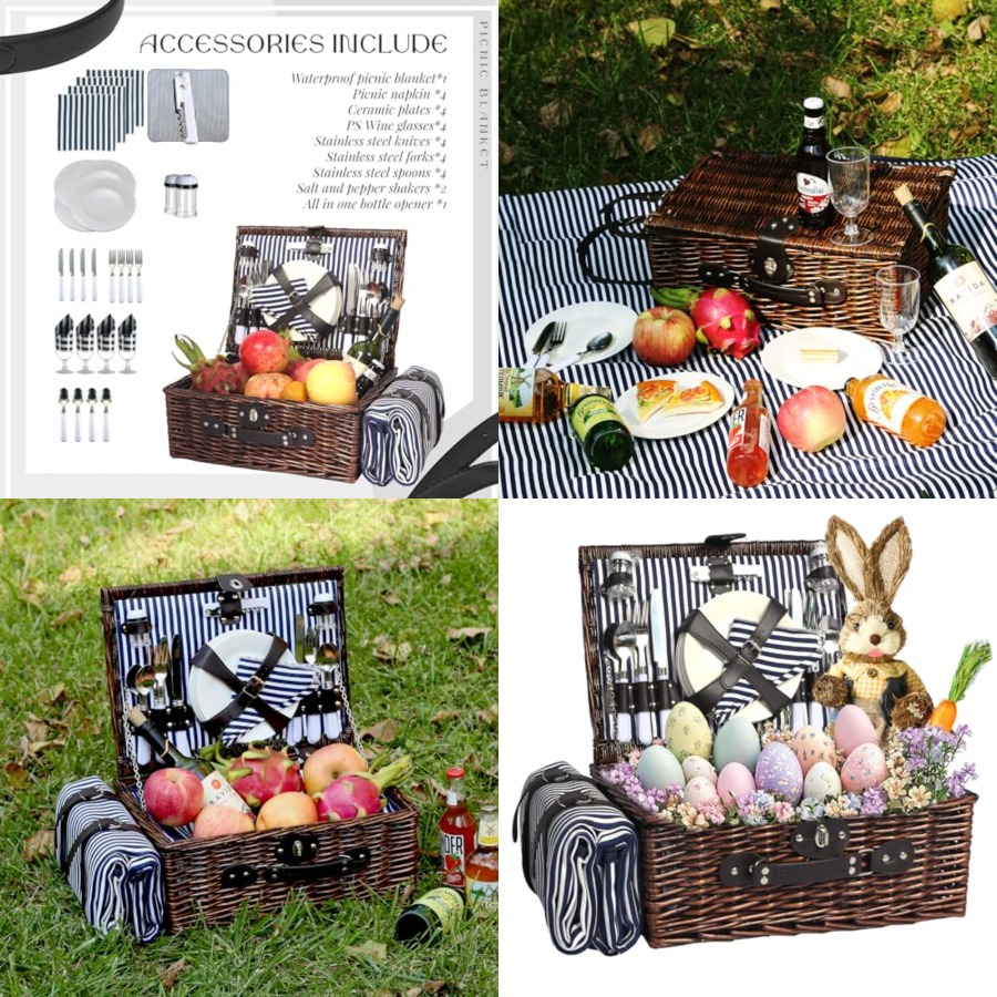 Picnic Basket Set for 4 with W - Basket Bag Wicker 评论和价格