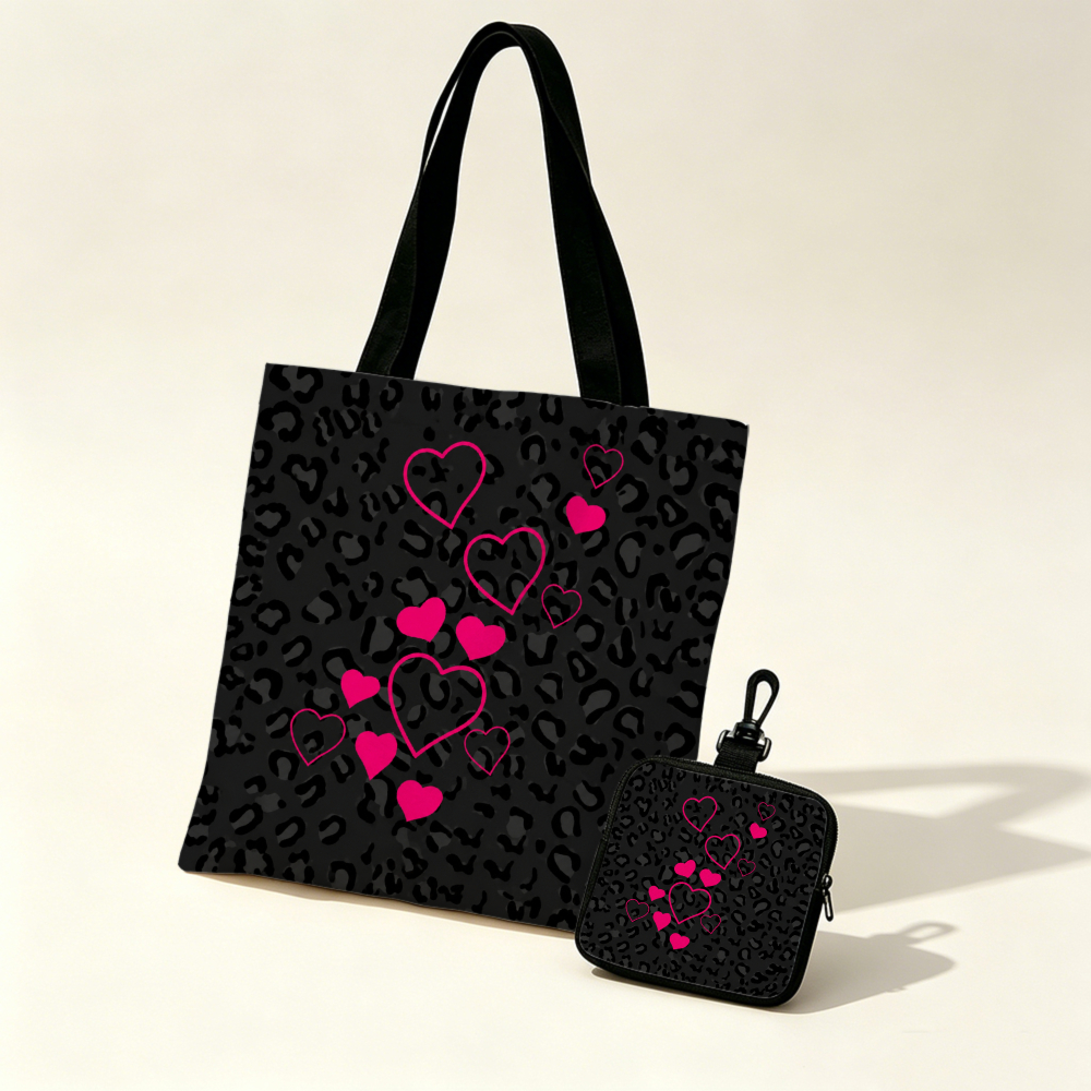 Black Leopard Print Pink Heart - Women Bags Purses 评论和价格