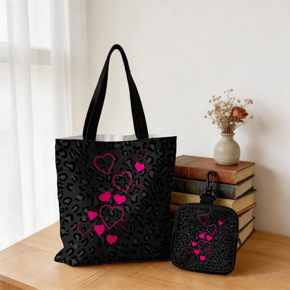 Black Leopard Print Pink Heart - Women Bags Purses 评论和价格