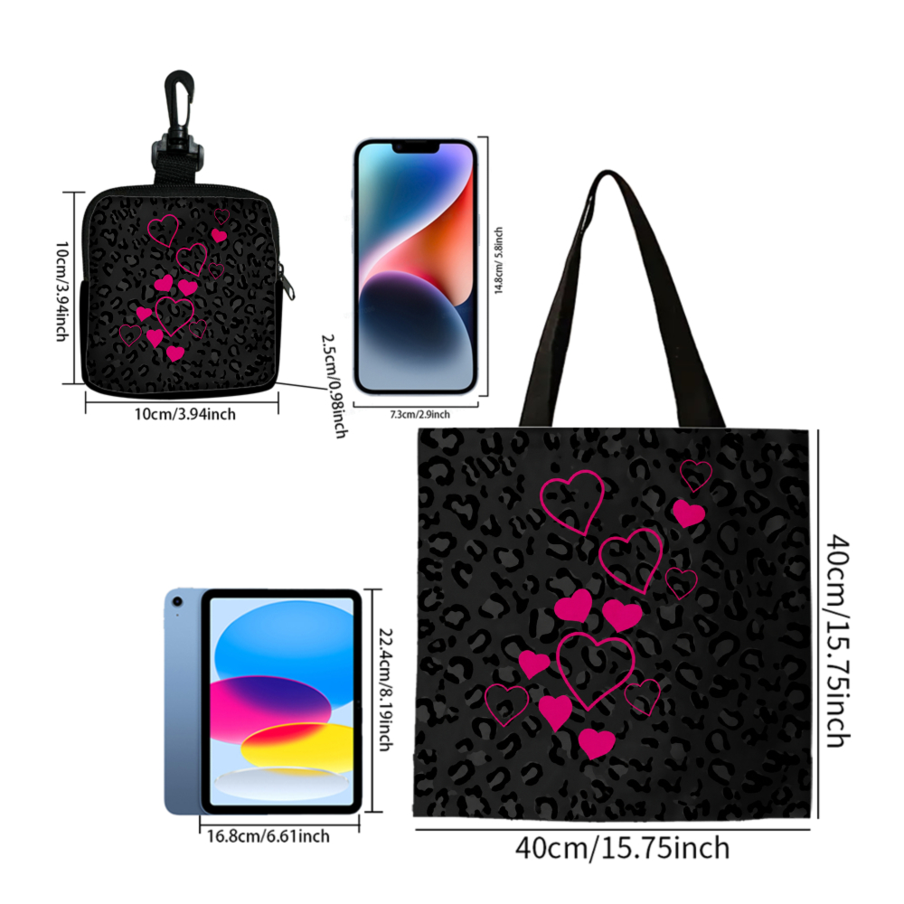 Black Leopard Print Pink Heart - Women Bags Purses 评论和价格