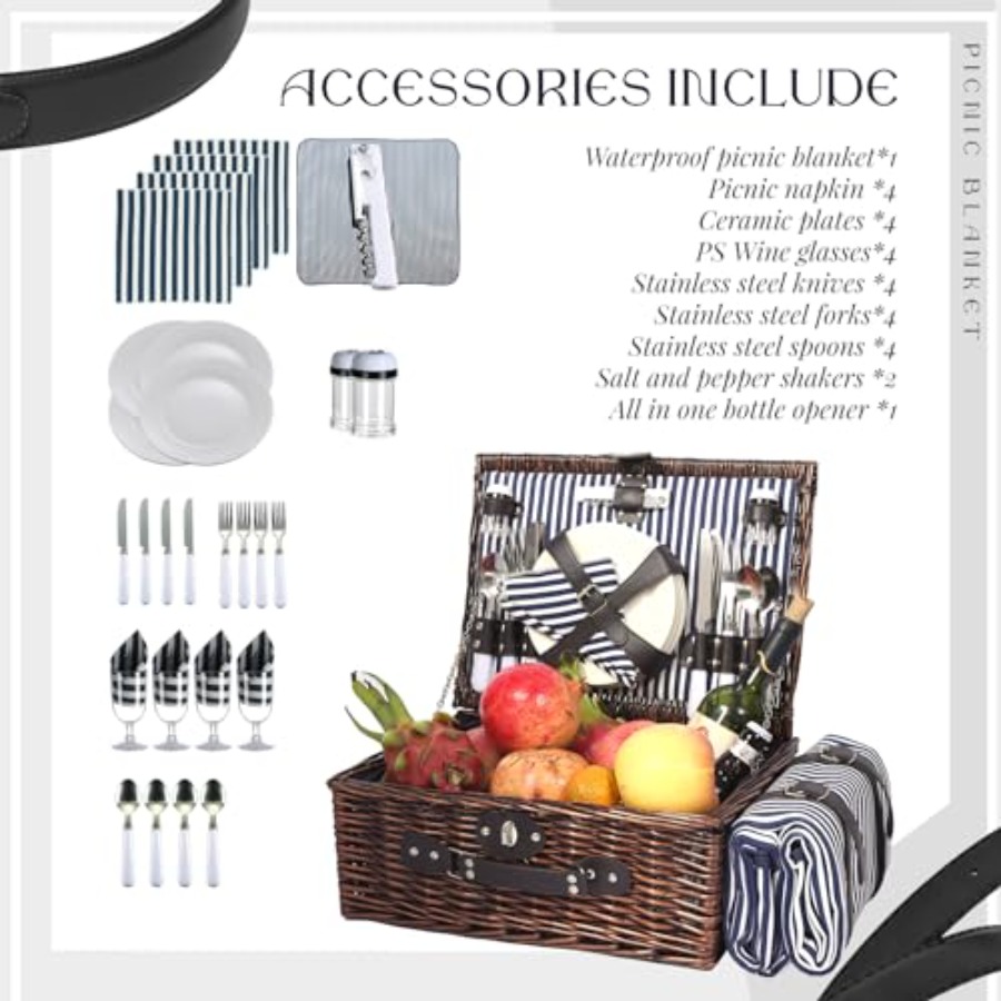 Picnic Basket Set for 4 with W - Basket Bag Wicker 评论和价格