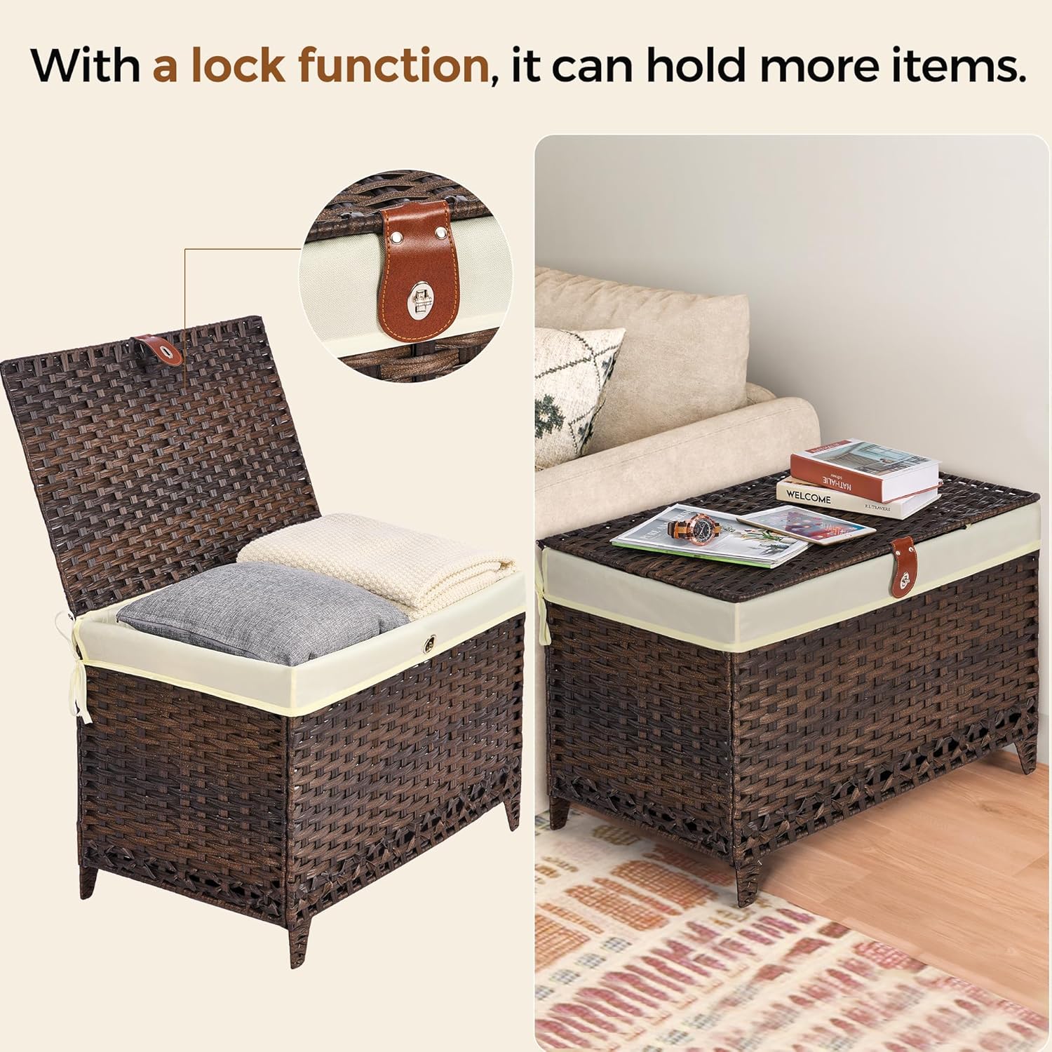 Storage Basket with Lid 200L,  - Basket Bag Wicker 评论和价格