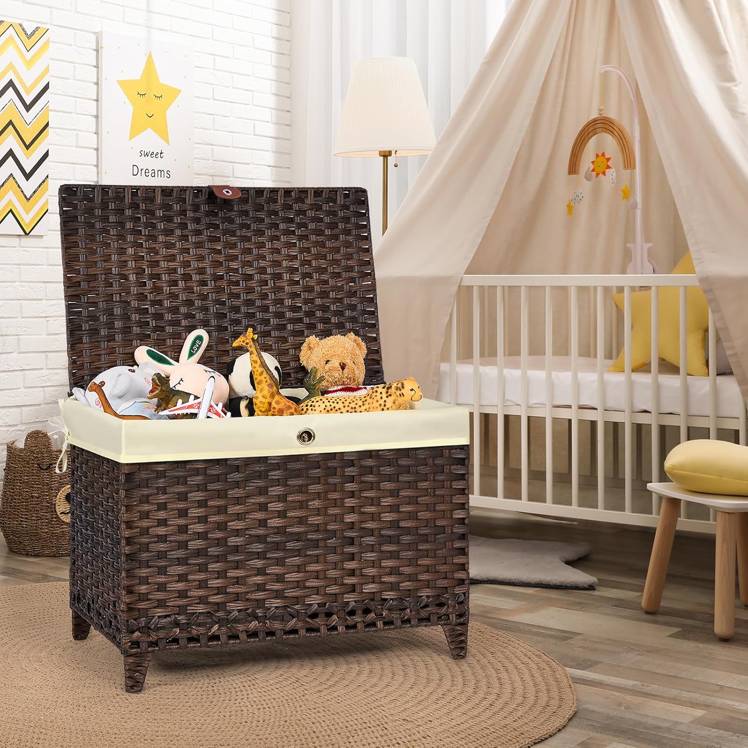Storage Basket with Lid 200L,  - Basket Bag Wicker 评论和价格